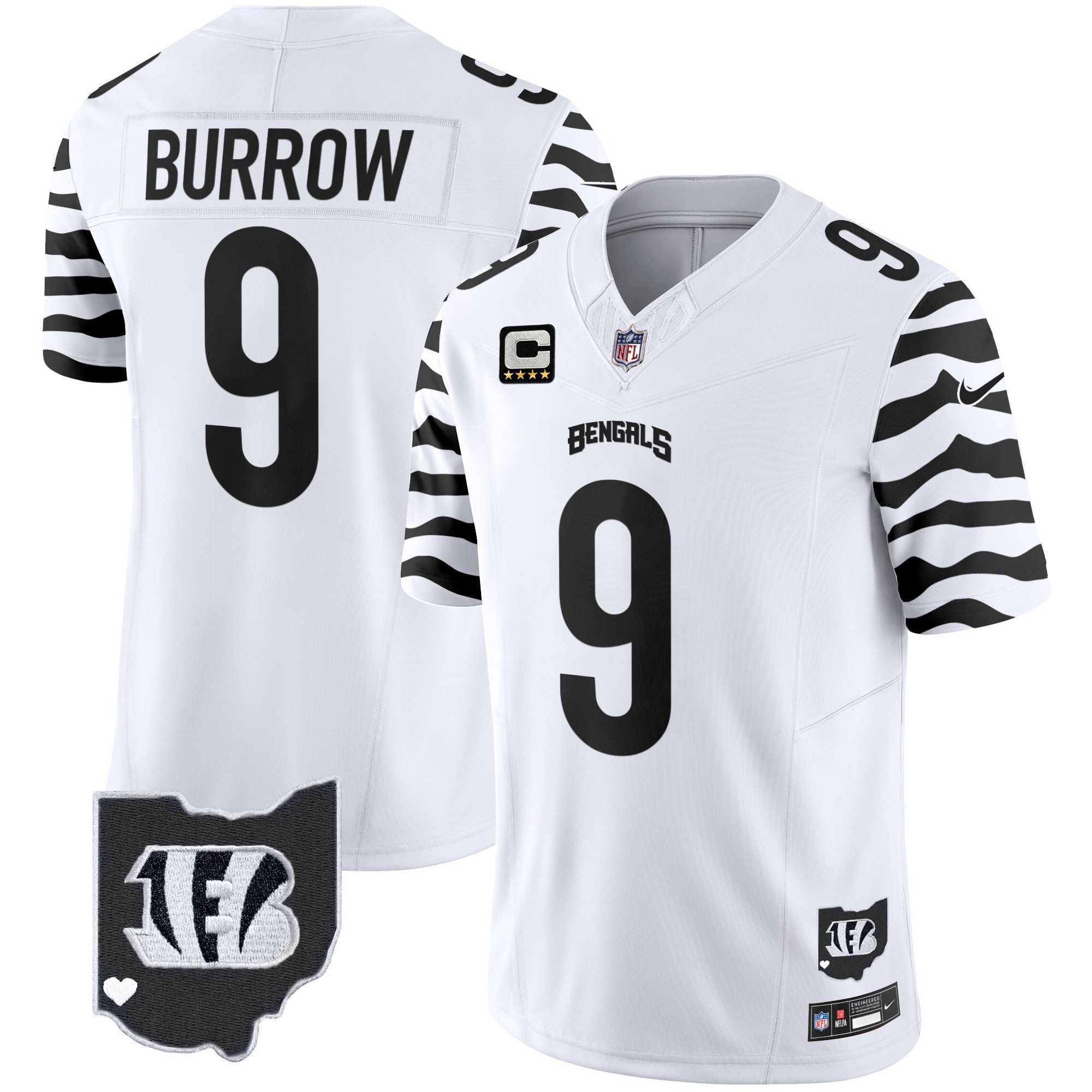 Men Cincinnati Bengals #9 Burrow White 2024 Nike Stripes Vapor Limited NFL Jersey